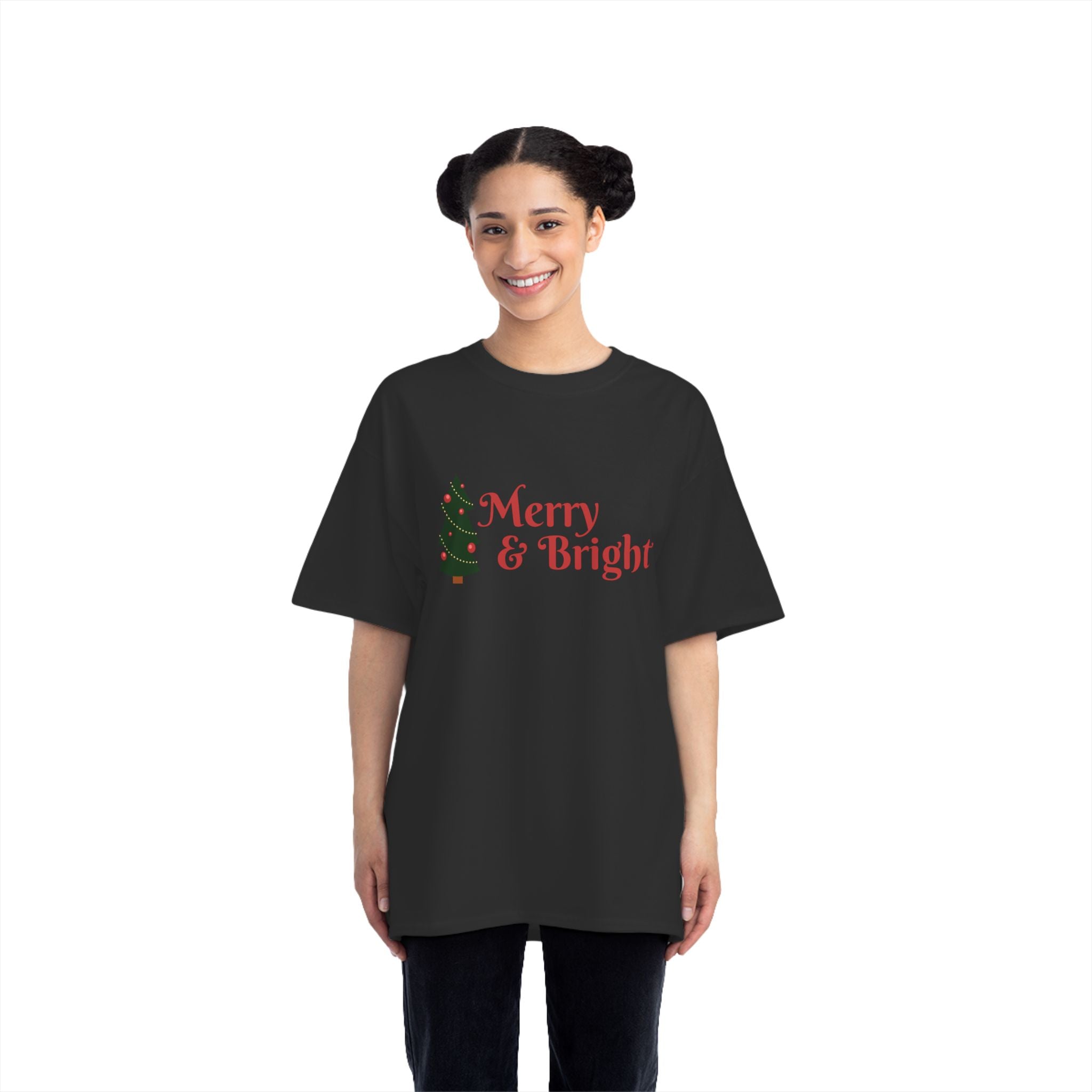 Merry & Bright Christmas Tee — Holiday Tree Graphic T-Shirt